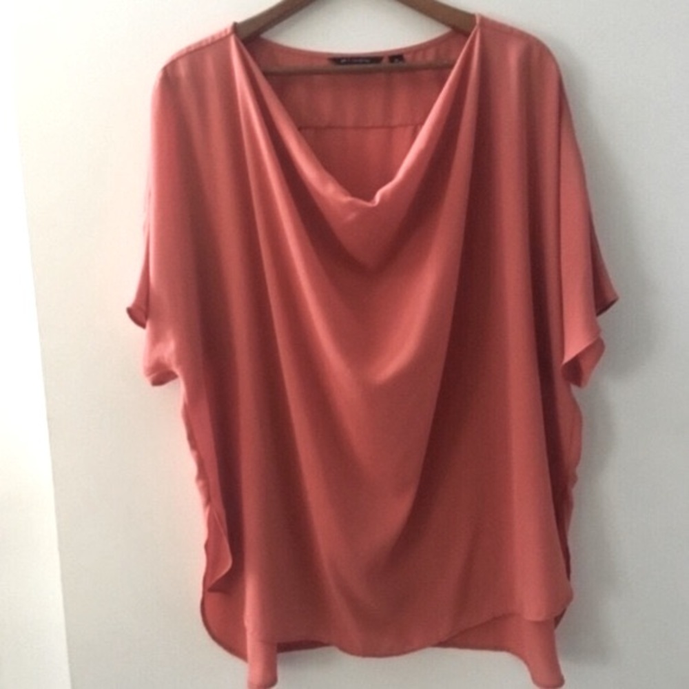 H BY HALSTON drape neck papaya blouse